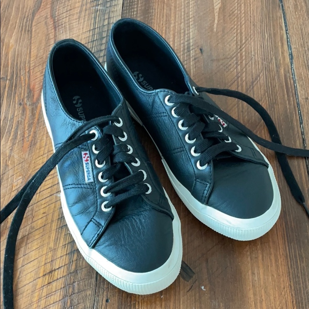 Superga black leather shoes, 9, 40